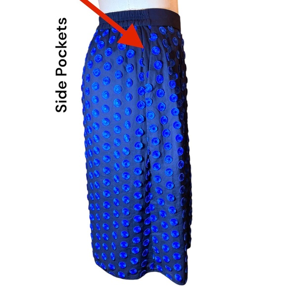 Blue Embroidery Circles on Black Cotton J. Crew w/Pockets Skirt Size 2 28” long - Picture 4 of 12